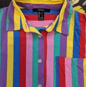 Bold Rainbow Striped Button up